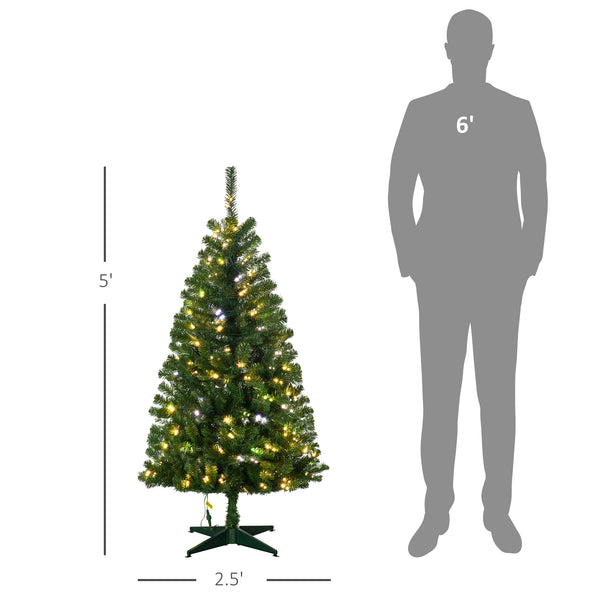 English Elm Homcom 5Ft Prelit Artificial Christmas Tree With 152 Led Lights, Auto Open & Festive Foliage Display W2225P249675