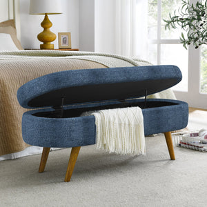 English Elm Ottoman Oval Storage Bench with Rubber Wood Legs, Spacious Upholstered Seat, 250lb Capacity, Stylish Entryway Accent Dark Blue W487P271394