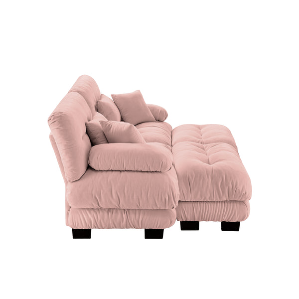 English Elm Cloud Chenille Sleeper Sofa With 2 Lumbar Pillows & Ottomans - Stylish Comfort For Modern Living W714S01009