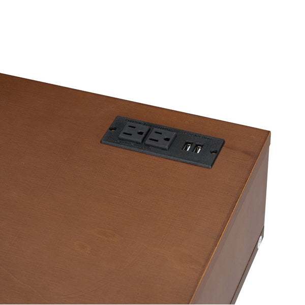 English Elm 39" Bohemian Walnut Vanity Set with Rattan Drawers Built-in Usb Ports and Cushioned Stool N733P180011D