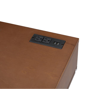 English Elm 39" Retro Bohemian Makeup Vanity Set with Rattan Drawers, USB Charging Port, Cushioned Stool, 4-Drawer Storage Walnut 44.1 L x 18.75 W x 10.5 H N733P180011D