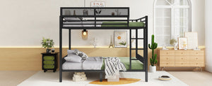 English Elm Queen Over Queen Metal Bunk Bed With Sturdy Ladder, Storage Shelf & Stylish Black Finish For Teens W2580S00043-GIGA
