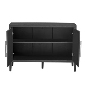 English Elm U_STYLE 47.2-Inch Farmhouse Sideboard with Ash Veneer, Double-Door Storage, Iron Handles, Stable Design Black N711P241278B