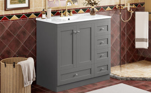 English Elm 36 36" Modern Shaker Bathroom Vanity with Ceramic Sink, Soft-Close Drawers & Doors, Durable Handles Grey N729P288872E