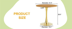English Elm Round Faux Marble Tulip Pedestal Dining Table Mid Century Modern for Small Bistro Spaces Gold,Wood W2920P401552
