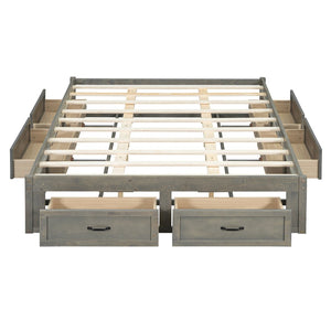 English Elm Queen Platform Bed with Six Storage Drawers Low Profile Frame for Modern Bedrooms Antique Gray N708P263022E-1