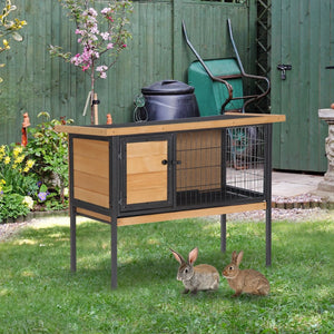 English Elm Pawhut Elevated Rabbit Hutch - Spacious, Weather-Resistant Wooden Cage With Easy-Clean Tray & Roof W2225P200526-GIGA