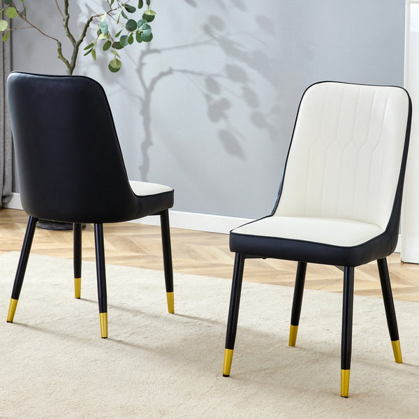 English Elm Modern Two-Tone Pu Dining Chairs Set - Elegant White & Black Upholstery With Gold Accents W1151P217983
