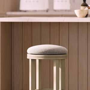 English Elm 26in. Backless Swivel Counterstool Solid Wood Farmhouse Seat Distressed Finish Kitchen Grey+Ivory B2751P436424