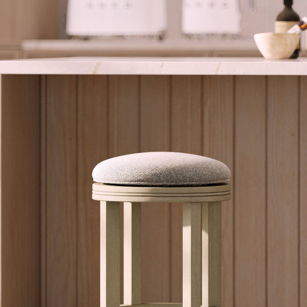 English Elm 26in. Backless Swivel Counterstool Solid Wood Farmhouse Seat Distressed Finish Kitchen Grey+Ivory B2751P436424