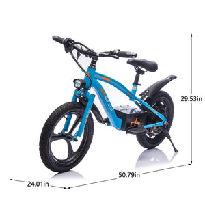 English Elm 24v Kids Electric Dirt Bike 300w Motor 16in Pneumatic Tires Adjustable Seat Ages 5 to 12 Blue W1578P335445
