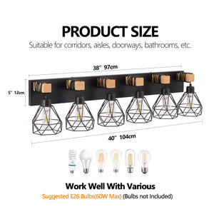 English Elm 38" Modern 6-Light LED Vanity Light with Square Acrylic Shades, Moisture-Proof Wall Fixture for Bathroom Mirror Black W2312P374933