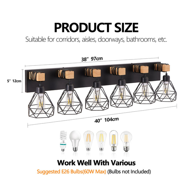 English Elm 38" Modern 6-Light LED Vanity Light with Square Acrylic Shades, Moisture-Proof Wall Fixture for Bathroom Mirror Black W2312P374933