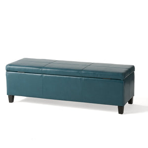 English Elm Upholstered Pu Leather Storage Ottoman with Solid Wood Legs Hinged Lid Bench Seat Teal N757P414088T