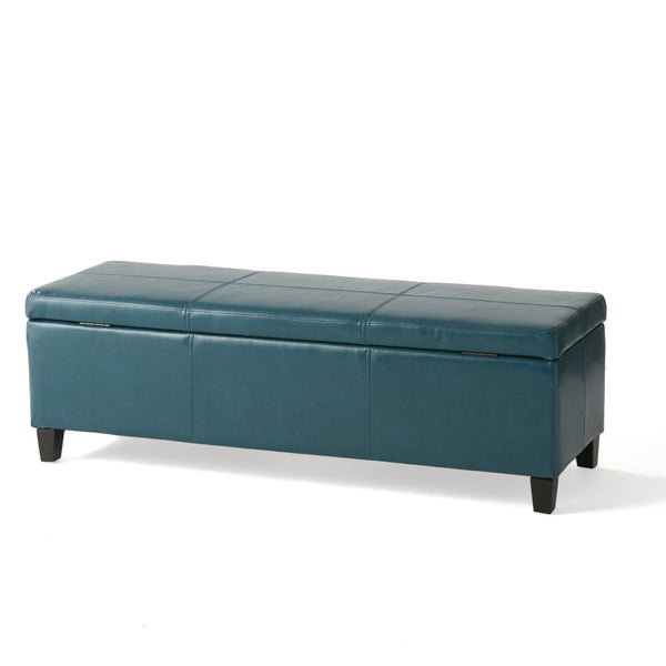 English Elm Upholstered Pu Leather Storage Ottoman with Solid Wood Legs Hinged Lid Bench Seat Teal N757P414088T