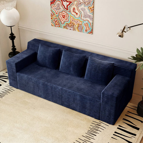 English Elm 71" Corduroy Tufted Loveseat with Deep Seat and Curved Back for Compact Living Spaces Aged Blue W5571P440911