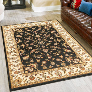 English Elm Classic Traditional All-over Pattern Black Area Rug for Living Room and Dining Space B186P452261