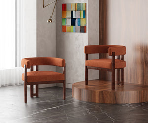 English Elm Modern Chenille Barrel Dining Chair with Padded Foam Seat, Sturdy Metal Legs, 300lb Capacity, Versatile Accent Orange W395P233458