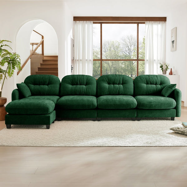 English Elm Modular L-Shaped Sectional Sofa With Ottoman, Soft Chenille, Ergonomic Design For Versatile Comfort W714S01402