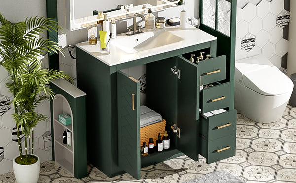 English Elm 36'' Bathroom Vanity with Ceramic Sink Combo Solid Wood Frame Soft-Closing Drawers Ample Storage Elegance Green N710P243327F