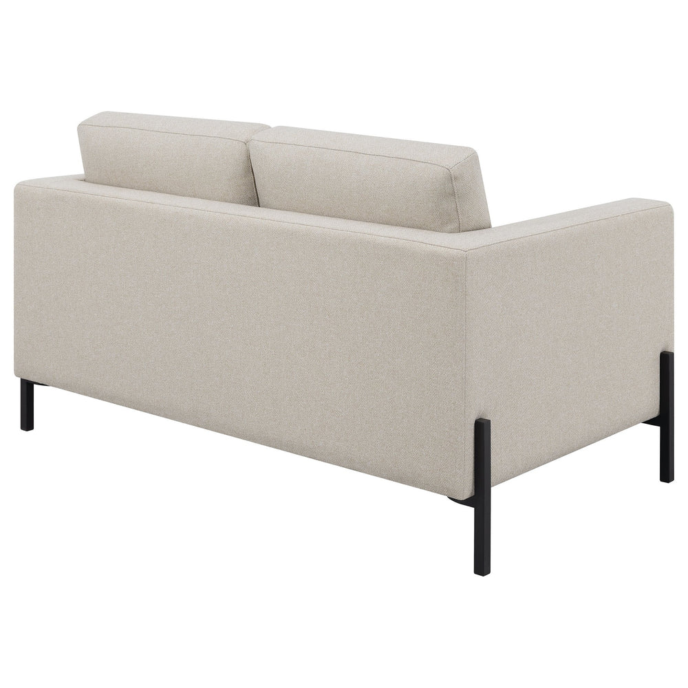 English Elm Dulcie Modern Oatmeal Loveseat with Herringbone Upholstery, Reversible Cushions & Metal Legs B062P358311