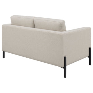 English Elm Dulcie Modern Oatmeal Loveseat with Herringbone Upholstery, Reversible Cushions & Metal Legs B062P358311