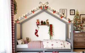 English Elm Twin House Frame Floor Bed Solid Pine Kids Room Montessori Low Profile Play Nook Gray W1580P387838