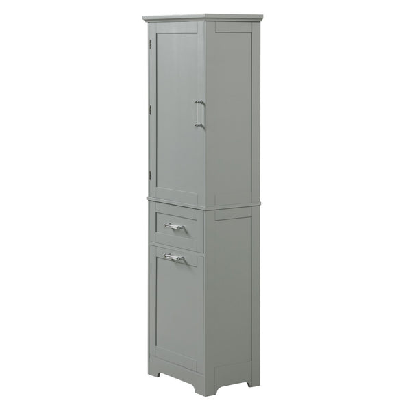English Elm Tall Bathroom Storage Cabinet - Freestanding Grey Mdf Unit With Drawers & Adjustable Shelf For Organizing N725P206895E-GIGA
