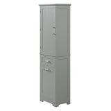 English Elm Tall Bathroom Storage Cabinet, Freestanding Storage Cabinet With Two Different Size Drawers and Adjustable Shelf, Mdf Board With Painted Finish, Grey