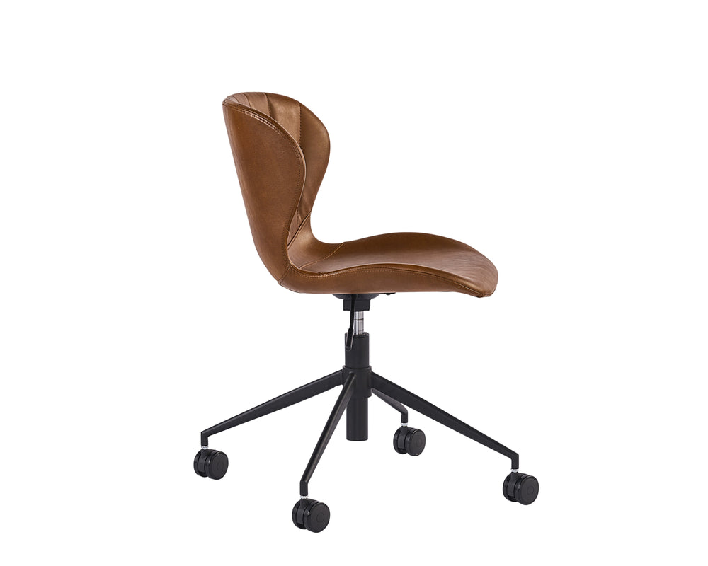 Sunpan Arabella Office Chair - Stylish Swivel Design with Channel Tufting, Black Steel Legs & Easy Mobility Bravo Cognac