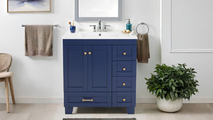 English Elm 30" Vanity with Ceramic Sink and Solid Wood Frame, Soft-Close Drawers, Compact Coastal Style, Durable Construction Blue W2896P344081