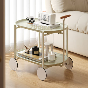 English Elm Moon Rolling Two Tier Open Shelf Cart Scandinavian Style for Kitchen or Living Room W3318P308309