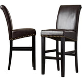 Christopher Knight Home® - Noble House - Lisette Upholstered Bar Stools with Nailhead Trim, Brown and Matte Black - Set of 2