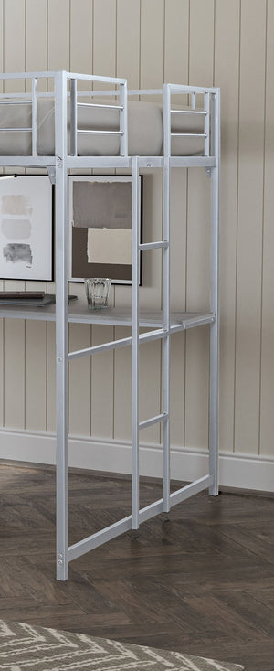 English Elm Contemporary Full Loft Bed In Silver Finish – Space-Saving Design With Dual Ladders For Versatility B2741S00306