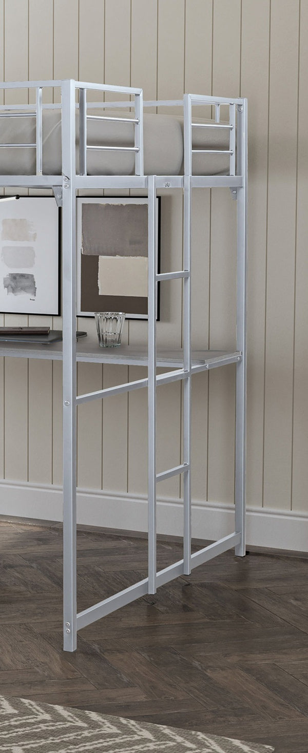 English Elm Contemporary Full Loft Bed In Silver Finish – Space-Saving Design With Dual Ladders For Versatility B2741S00306