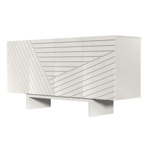 English Elm 63''wide White Sideboard Geometric Groove Mdf Four Door Cabinet for Dining Room T3609P485929