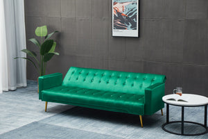 English Elm SOFA Velvet Convertible Sofa Bed with Golden Legs, Solid Wood Frame, Compact Design for Small Spaces Green B205P246431