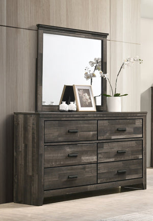 English Elm 1pc Rustic Contemporary Brown Finish Five Storage Drawers Wooden Bedroom Furniture with Metal Hardware, 61" Dresser Antique brown 63.86 L x 18.58 W x 39.96 H B011P367184