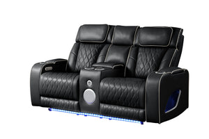 English Elm Fortuner Modern Upholstery Recliner Loveseat With Massage, Led Lights & Bluetooth - Black Comfort G150109100