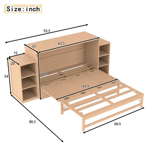 English Elm Queen Murphy Bed With Elegant Golden Finish, Spacious Storage Drawers, And Shelves For Compact Spaces W1580S00258-GIGA