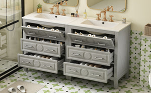English Elm 60'' Freestanding Bathroom Vanity Set With Ceramic Sink, Gray Wood Frame & 3 Soft-Close Drawers N710SS00003E