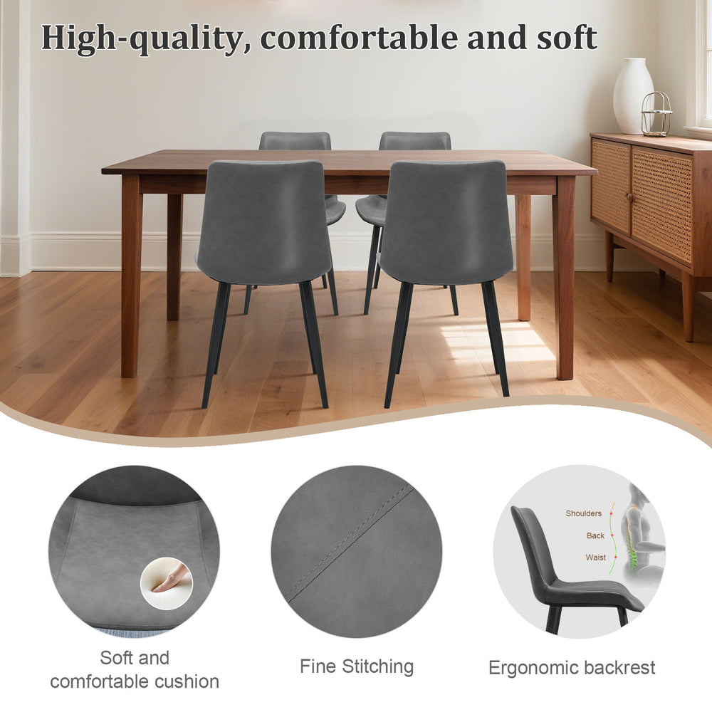 English Elm Grey PU Leather Dining Chair Set of 4 with Metal Legs — Modern Upholstered, Durable, Easy-Clean Seating for Kitchen, Restaurant, Living, Meeting Rooms T3967P384113