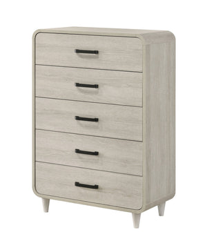 English Elm 1pc Modern Geometric Chest of Drawers with High-Gloss Finish, Sleek Hardware, Spacious Storage and Style Antique White 36 L x 18.5 W x 47 H B2741P323554
