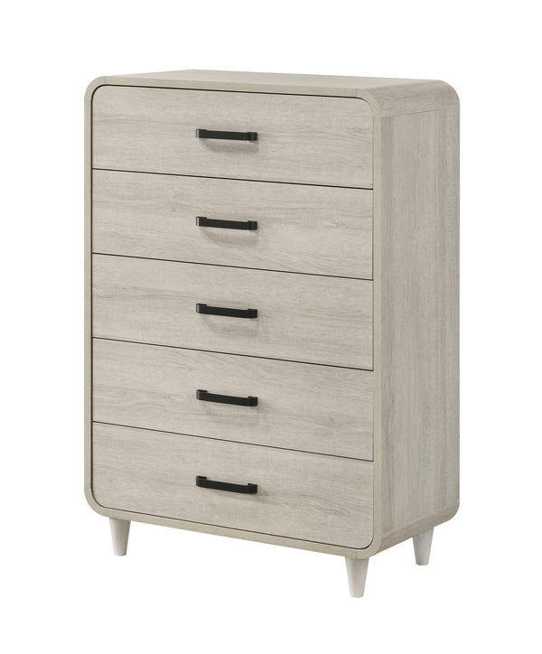 English Elm 1pc Modern Geometric Chest of Drawers with High-Gloss Finish, Sleek Hardware, Spacious Storage and Style Antique White 36 L x 18.5 W x 47 H B2741P323554