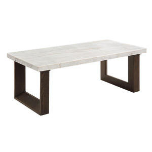 English Elm Edwyn Marble Top Rectangular Coffee Table with Double U-Base, Beveled Edges and Durable Veneer Finish Espresso+White 26 L x 19.7 W x 9.9 H B2726S00059