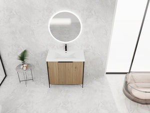 English Elm 36" Freestanding Bathroom Vanity with Resin Sink, Soft-Close Doors, Adjustable Shelf & Metal Handles Light Coffee W999S00296