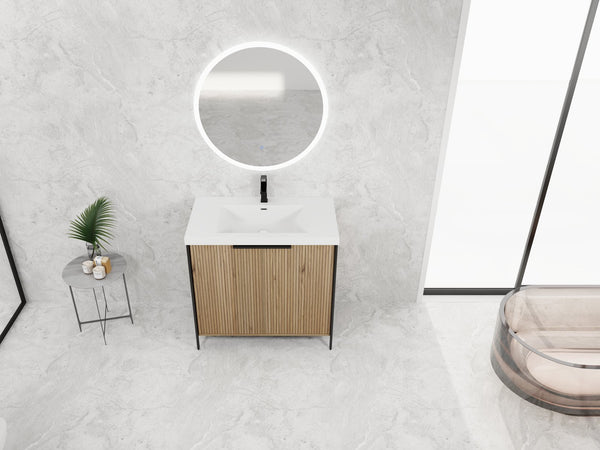 English Elm 36" Freestanding Bathroom Vanity with Resin Sink, Soft-Close Doors, Adjustable Shelf & Metal Handles Light Coffee W999S00296