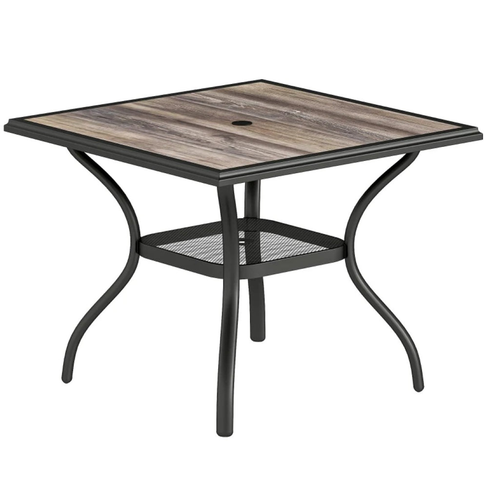 English Elm Garden Square Patio Dining Table Faux Wood Grain Steel Frame Umbrella Ready Seats Four T3971P466794