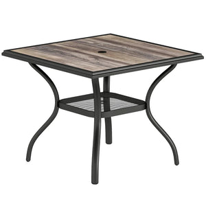English Elm Garden Square Patio Dining Table Faux Wood Grain Steel Frame Umbrella Ready Seats Four T3971P466794