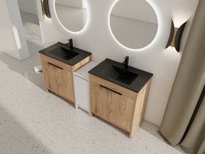 English Elm 72 Inch Freestanding Bathroom Vanity With Black Ceramic Sink, Soft-Close Doors & Ample Storage W999S00324